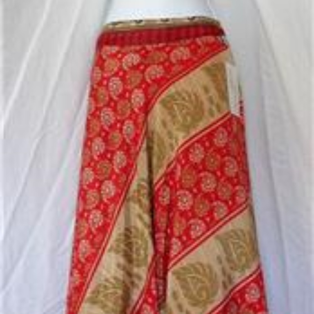 RED AND BEIGE PAISLEY SILK CONVERTIBLE SKIRT